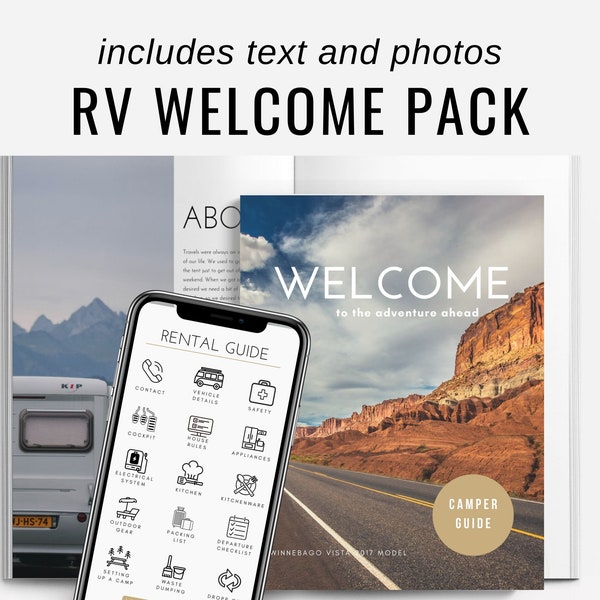 RV Rental Welcome Guidebook Template, Motorhome Wlecome Pack with Mobile app, Camper Renters Guide, Trailer Rental Book, RV Manual Binder