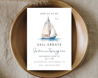 Editable Sail Boat Birthday Invite, Nautical Birthday Invitation, Sail-ebrate Bday Party Template, Nautical Marine Birthday Celebration 137