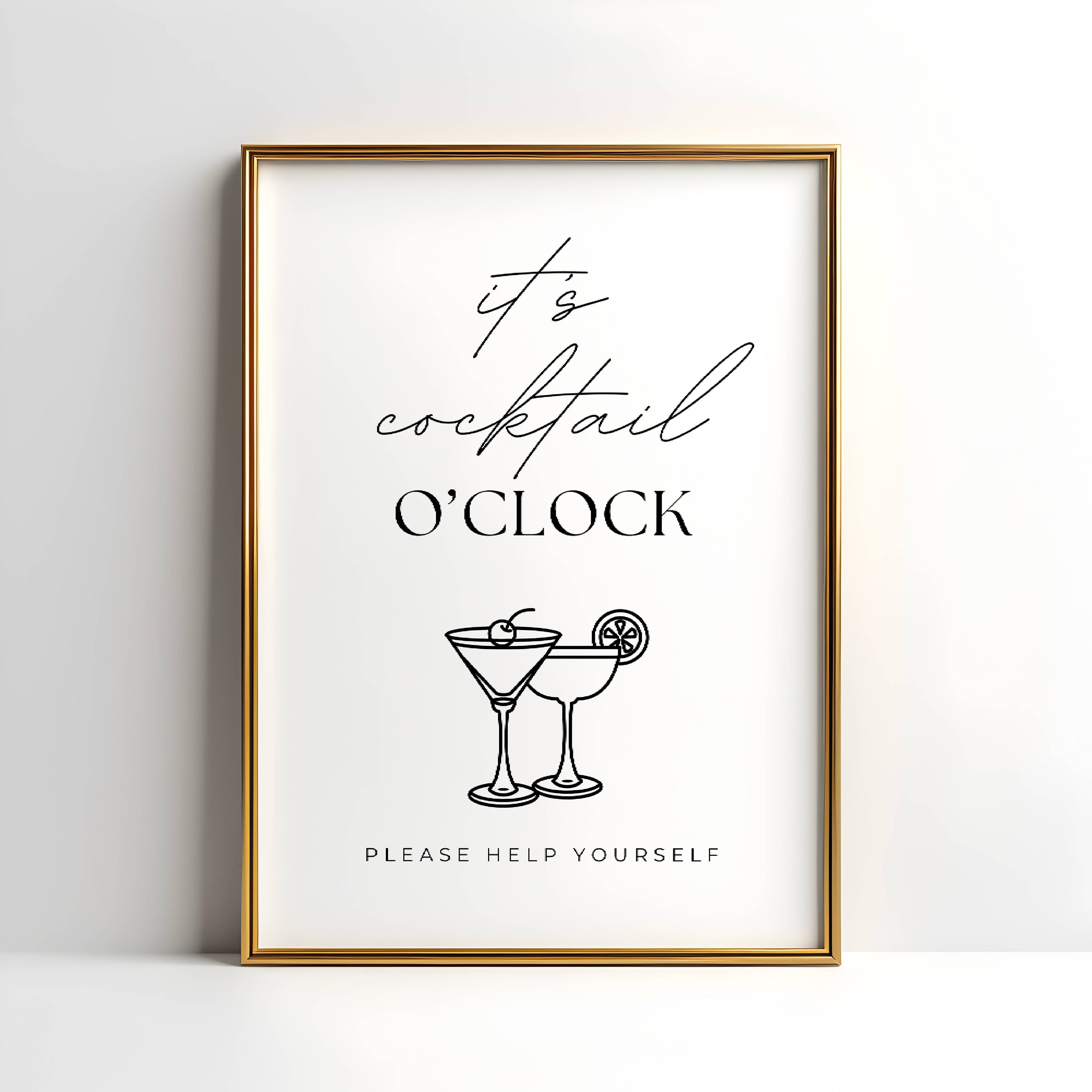 It's Cocktail O'clock Minimalist Wedding Bar Sign Template, Modern Bar Menu Sign, Let's Drink Sign, Printable Wedding Drink Menu Poster W01