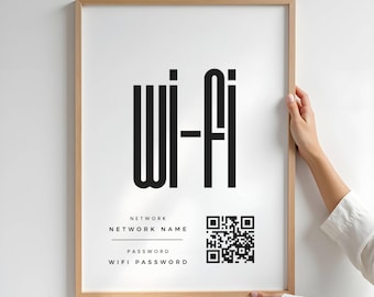 Wifi Qr Code For Airbnb,  Editable Canva Template, Wifi Password Sign Qr Code, Guest Room Internet Network Pass, Short Term Rental Host Sign