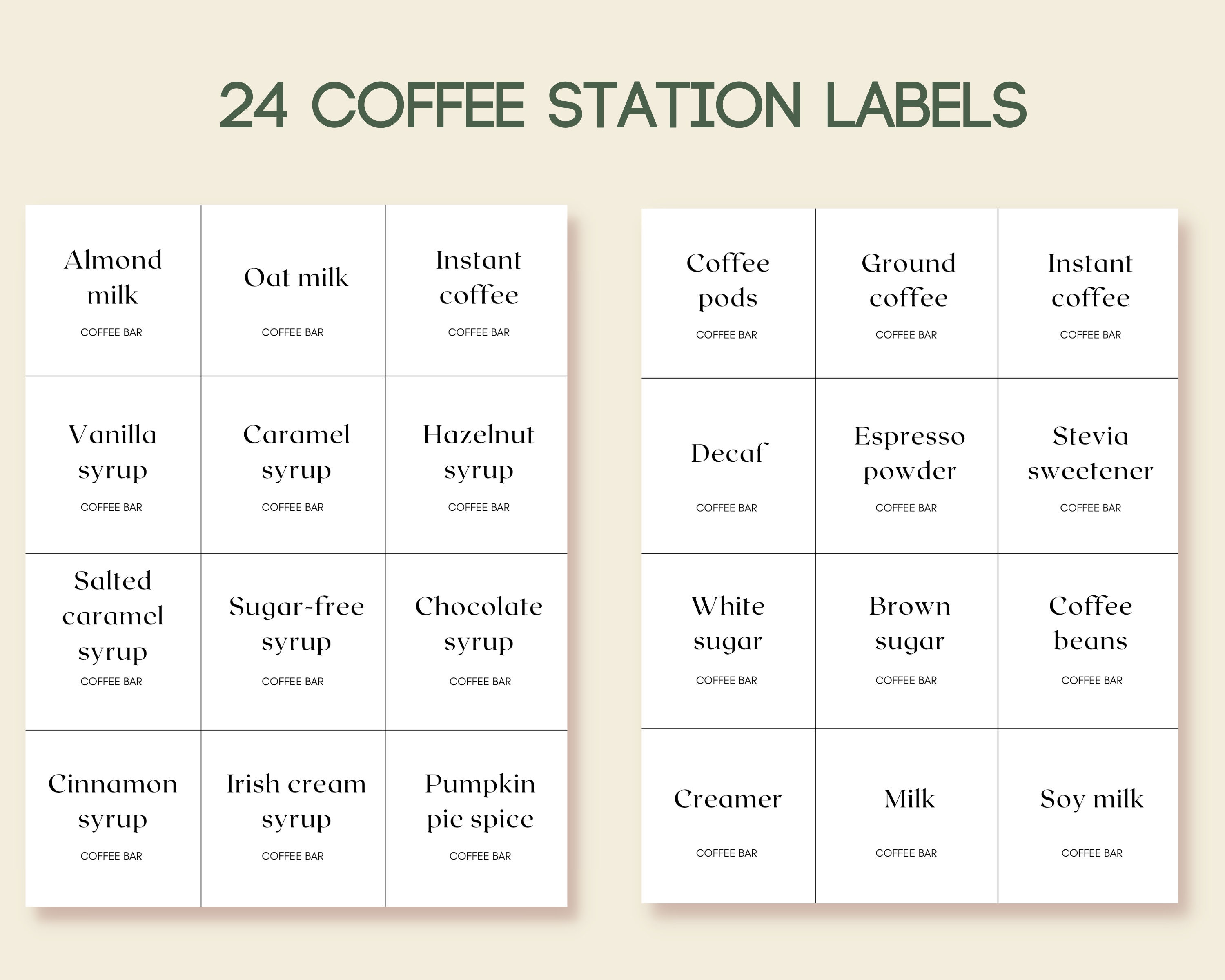  Coffee Bar Essentials Coffee Labels Stickers - 72 Coffee Syrup  Labels Coffee Station Organizer - Coffee Labels for Coffee Bar Accessories  Gifts Coffee Bar Organizer Coffee Essentials : Office Products