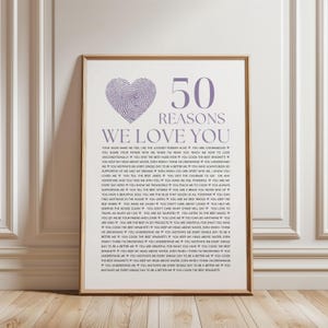 50 razones por las que te amamos, regalo personalizado para mamá, regalo imprimible de cumpleaños número 50 en tonos pastel, regalo para la decoración de la fiesta de cumpleaños de su tía
