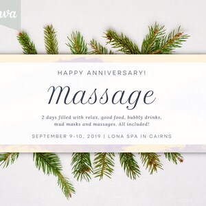 Massage cadeaubon, INSTANT DOWNLOAD, BEWERKBARE sjabloon voor kerstvoucher, voucher afdrukbaar, gepersonaliseerd, ticket, verjaardagspas