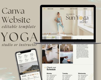 Canva Website Template for Yoga Instructor Studio, Editable no code, Site for Yoga Teachers, Meditation, Pilates or Fitness Landing Page
