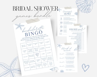 Something Blue Bridal Party Games Bundle, Dusty Blue Wedding Shower Package, Bachelorette Party Games Printable, Coastal Ocean Beach W28
