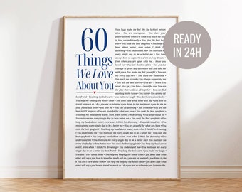 60 Reasons We Love You Poster: Personalized 60th Birthday Gift (Digital Download)