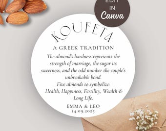 Koufeta Tag: Greek Wedding Favor Card, Favor Label for Jordan Almonds, Five Sugared Almonds for Wedding, Gift for Guests Circle Favor Tag