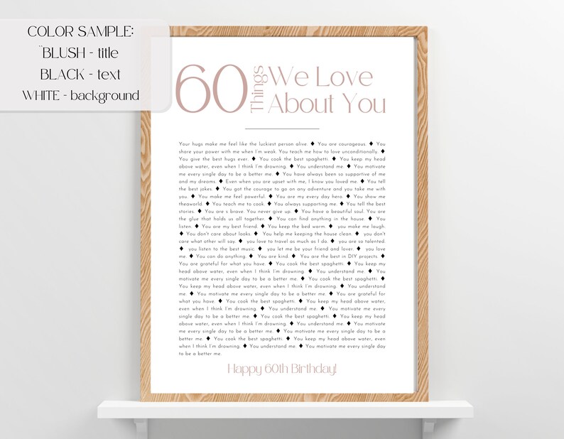 60th Birthday Gift: 60 Reasons We Love You Poster (customizable PDF) - Etsy