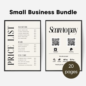 Scan-to-Pay-Karte und Preisliste, QR-Code-Zeichenvorlagen, Scan-to-Pay-Zeichen für Zahlung, Paypal, Venmo, CashApp-Zeichen für kleine Unternehmen