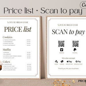 Bakery Price List and Scan to Pay Bundle Template, Home Baked Local Market Menu, Home Bakery Business, Payments, Sweets Stand Pricing Guide