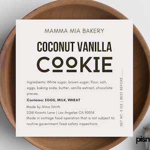 Jolies étiquettes modernes pour boulangerie maison, entreprise de boulangerie à domicile, étiquettes d'aliments avec loi sur les chalets, autocollants pour cupcakes, modèle d'étiquette de biscuit