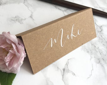 Kraft Tent-Fold Place Cards // Rustic Wedding // Modern Calligraphy // White, gold or black ink