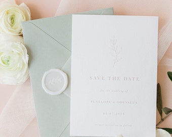 Olive Branch Save the Date / A6 card / minimal invite / modern stationery / destination wedding / Mediterranean / botanical / sample