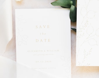 Neutral Botanical Save the Date / A6 / winter wedding / autumn / modern / lunaria / illustration / line drawing / simple / minimal / sample