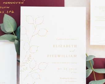 Neutral Botanical Wedding Invitation Suite / winter wedding / autumn / minimal / modern / lunaria honesty / classic / elegant / sample