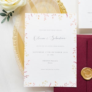 Autumn Leaves Wedding Invitation Suite / 5x7 / watercolour / botanical / autumnal / fall wedding / elegant / details card / rsvp / sample