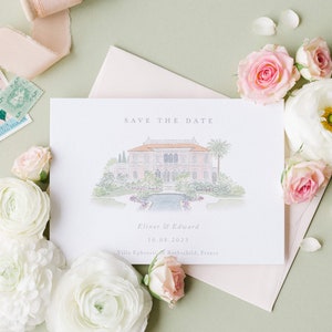 Illustration du lieu Save the Date / carte A6 / aquarelle / invitation personnalisée / design personnalisé / dessin sur mesure / échantillon