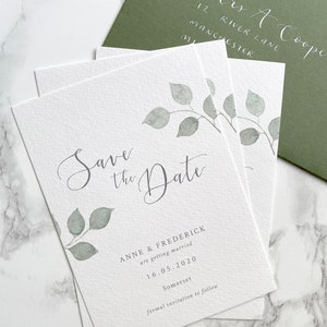 Eucalyptus Save the Date / A6 / watercolour stationery / botanical / modern calligraphy / elegant / classic / pastel wedding / sample image 3