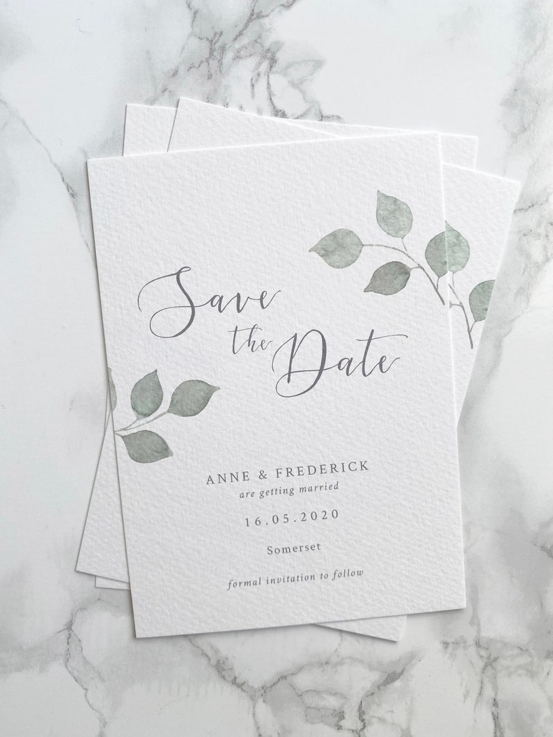 Eucalyptus Save the Date / A6 / watercolour stationery / botanical / modern calligraphy / elegant / classic / pastel wedding / sample image 6