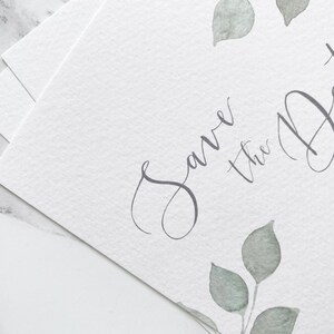 Eucalyptus Save the Date / A6 / watercolour stationery / botanical / modern calligraphy / elegant / classic / pastel wedding / sample image 5