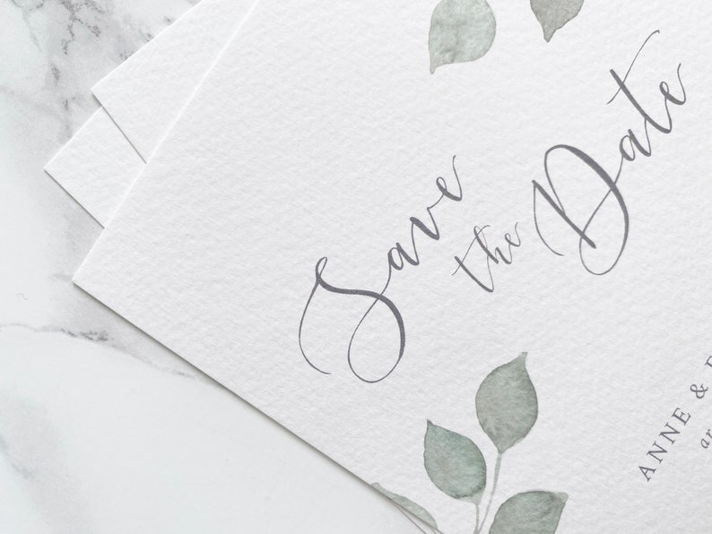 Eucalyptus Save the Date / A6 / watercolour stationery / botanical / modern calligraphy / elegant / classic / pastel wedding / sample image 5