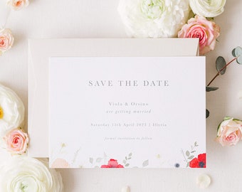 Garden Flowers Save the Date / A6 card / landscape / wildflower wedding / summer invite / floral stationery / watercolor florals / sample