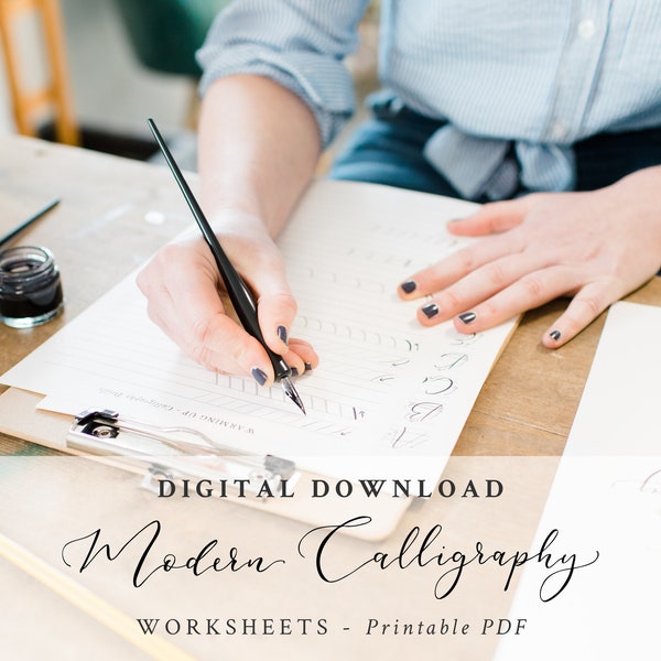 Printable Calligraphy Worksheets for Beginners - Dip Pen Calligraphy - Digital Download - Modern Calligraphy - Step by Step Guide