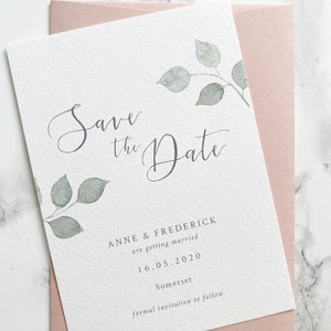 Eucalyptus Save the Date / A6 / watercolour stationery / botanical / modern calligraphy / elegant / classic / pastel wedding / sample image 8