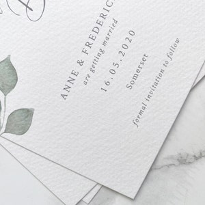 Eucalyptus Save the Date / A6 / watercolour stationery / botanical / modern calligraphy / elegant / classic / pastel wedding / sample image 7