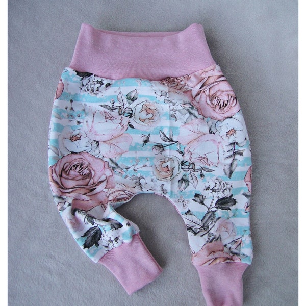 Baggy-Pants,Gr.62,Jersey ,floral,rosa,mint,weiß