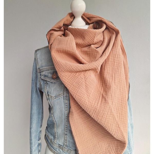 XXL triangular scarf, muslin, nutmeg, muslin scarf