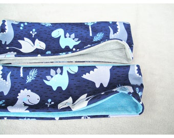 Headband, KU 51-55 cm, dinosaur, dark blue/grey, reversible headband,