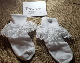 Little Girl's/Girl/Baby Cotton White Ruffle Lace Socks for Christening, Baptism, Wedding