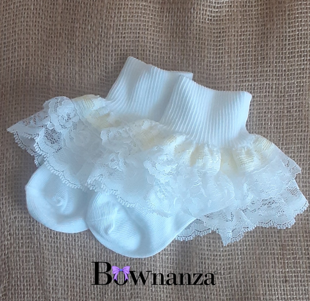 NEW Christening Baptism Wedding White Girl's Cotton Lace Cuffed Sock NEWBORN & Kids Socks Etsy