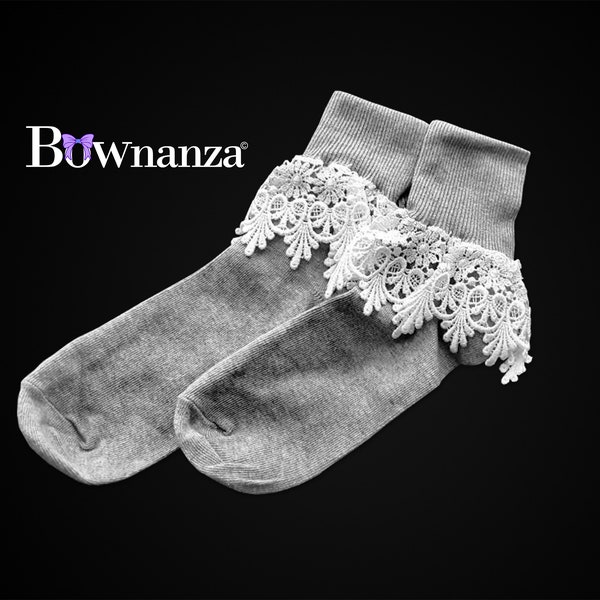 Women's 100% Cotton Cuffed Lace Trim Socks