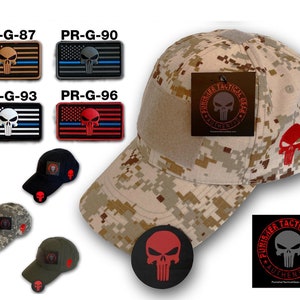 Operator Contractor Tactical Military Hat with Punisher Blue Line USA Flag Rubber 3D Patches LEO