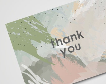 Elegant Printable Thank You Card, Pastel Sage, Dusty Green Wedding Thank You Note, Abstract, Marble Card, Instant PDF Download