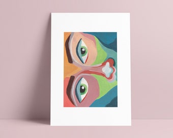 Green eyes gouache portrait - Digital PRINTABLE wall art -  A4 A5 A6 readu-to-print DIGITAL ART - Minimalist illustration Instant Download