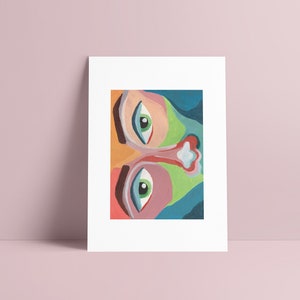 Portrait à la gouache aux yeux verts - Art mural imprimable numérique - A4 A5 A6 lecture à imprimer ART NUMÉRIQUE - Illustration minimaliste Téléchargement instantané