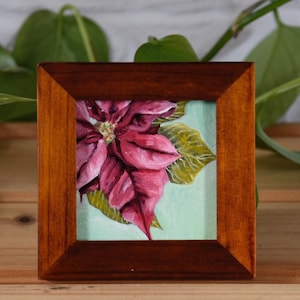 Poinsettia Oil Painting - Holiday Decor - Christmas - Pink - Pastelmas - 3x3 Inches