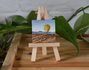 Mini Oil Painting - Hot Air Balloon - Landscape - 2x2 inches