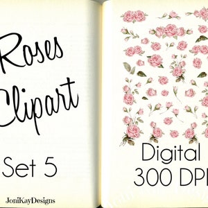 Papeles rosas rosas digitales, diario basura de corte quisquilloso JPG PNG, flores para efímeras, imágenes prediseñadas imprimibles