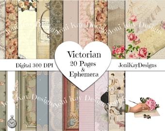 Digital Victorian Shabby Junk Journal Papers With Ephemera, Junk Journal Kit, Printable Journal Set With Lace and Flowers,
