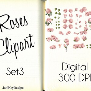 Papeles digitales de rosa rosa, diario basura de corte quisquilloso PNG JPG, flores para efímeras, imprimibles