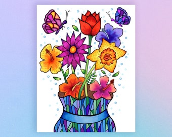 Floral Notecard - Illustration - Butterflies - Blank Inside