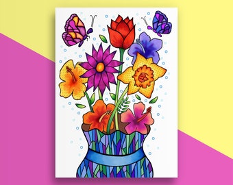 Get Well Card - Floral Illustration - Butterflies - Get Well Soon