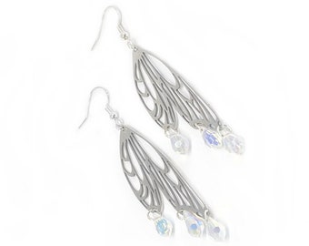Fairy wing earrings, silver dangle fairy earrings, butterfly wing, fairycore jewelry, whimsical earrings