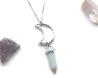 Moon necklace, crystal necklace, crystal pendant, healing crystal necklace, healing crystal jewelry, moonstone necklace, crescent moon