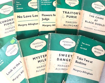 A selection of early green Penguins crime editions of Margery Allingham.