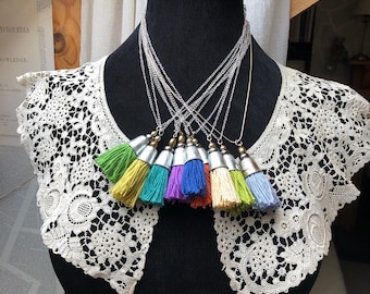 Most unique tassel necklace that features a thimble, hand made in a choice of coloured silks.